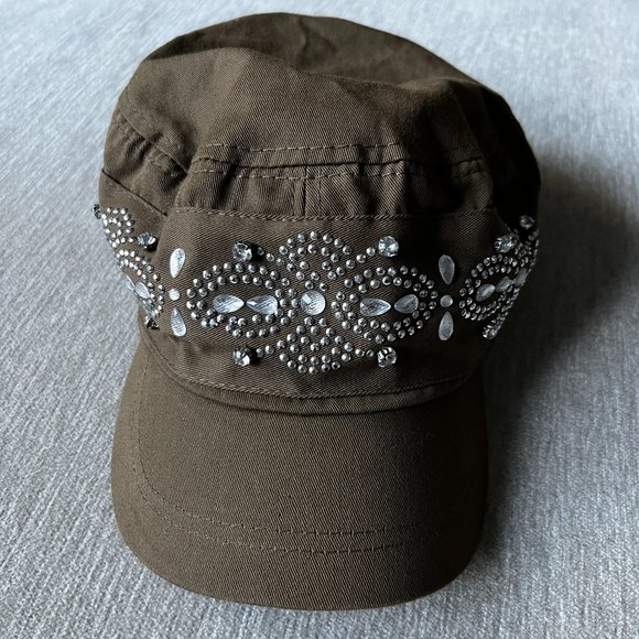 Accessories - Army Green Hat with Gems